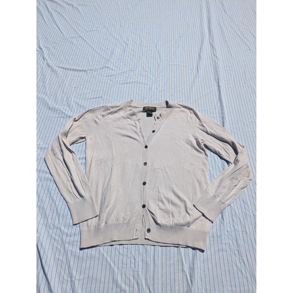 Eddie‎ Bauer Women's Medium Beige Button-Up Cardigan Lightweight Knit Sweater